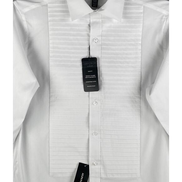 Alfani Dress Shirt Men's Medium 15-15.5 34/35 Pleated Panel Slim Fit White NEW - Picture 5 of 14